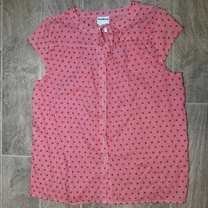 Bon Worth Women's Medium Red Gingham Button Up Shirt with Textured Polka Dots